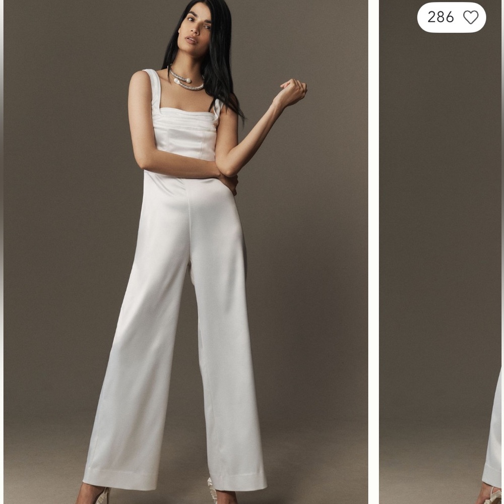 BHLDN Sleeveless Satin Flared Jumpsuit